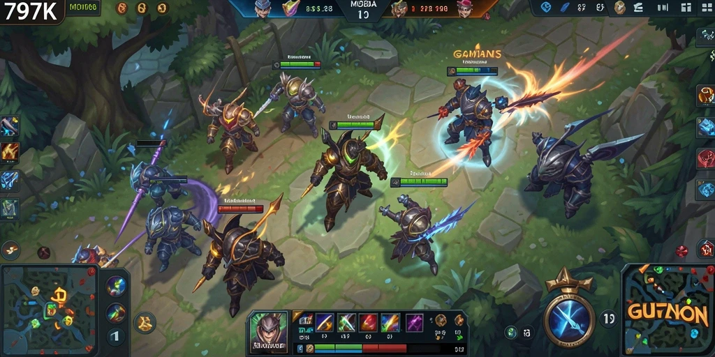 Tampilan gameplay seru di 797K dengan aksi pertarungan tim.