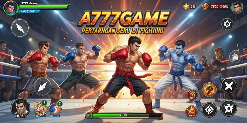 Tampilan aksi seru dalam A777GAME saat karakter bertarung.