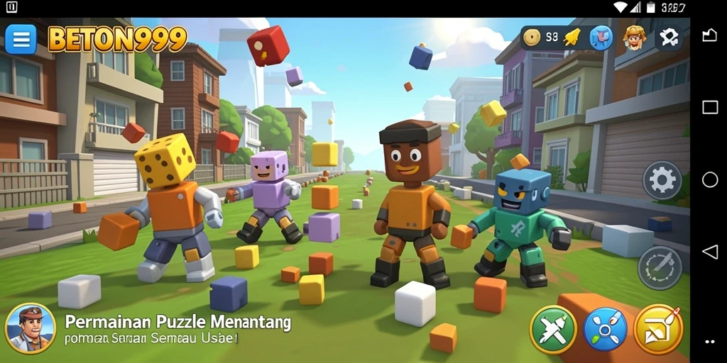 Tangkapan layar menunjukkan gameplay menarik dari BETON999 dengan berbagai level puzzle.