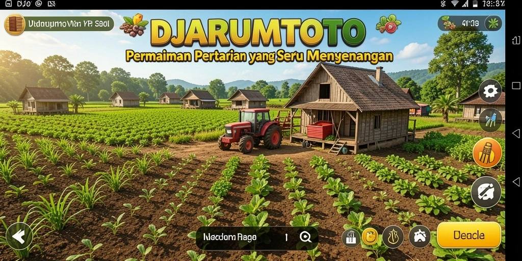 Screenshot gameplay DJARUMTOTO menampilkan petani yang sedang merawat tanaman.