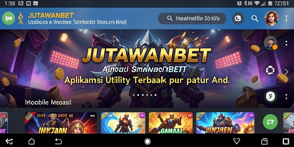 Tampilan antarmuka pengguna aplikasi JUTAWANBET dengan berbagai fitur utility.