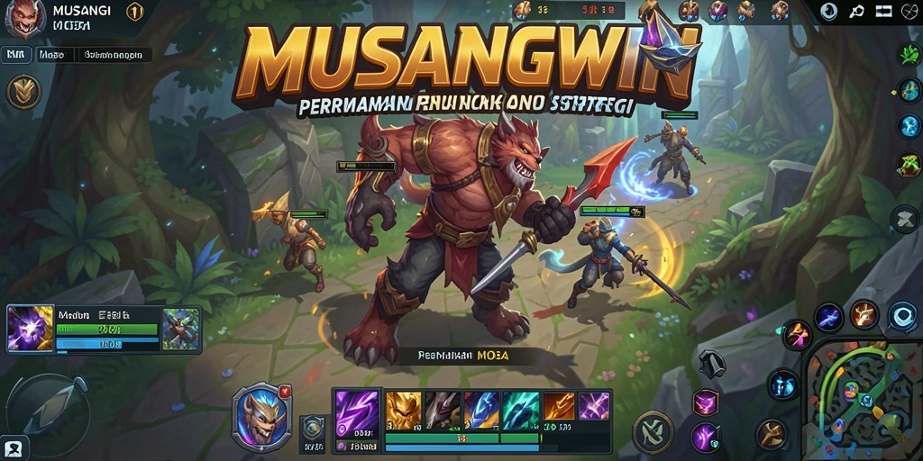 Screenshot gameplay MOBA MUSANGWIN yang menegangkan.