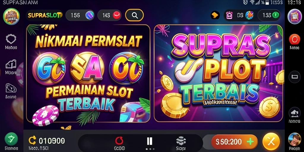Screenshot menunjukkan gameplay menarik dari SUPRASLOT dengan berbagai tema slot.