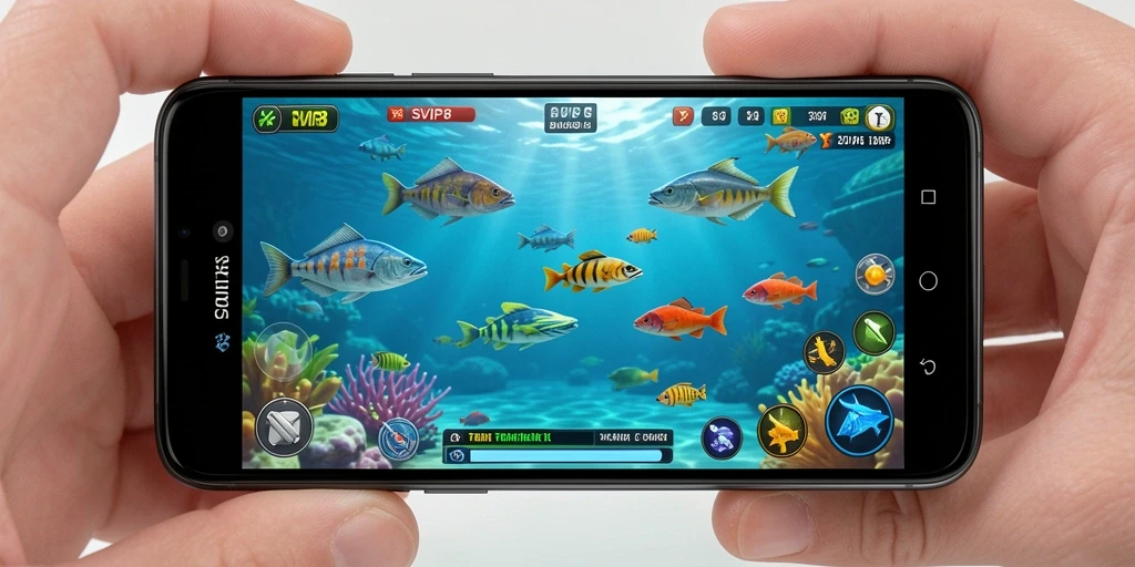 Gameplay menembak ikan yang seru dan penuh warna.