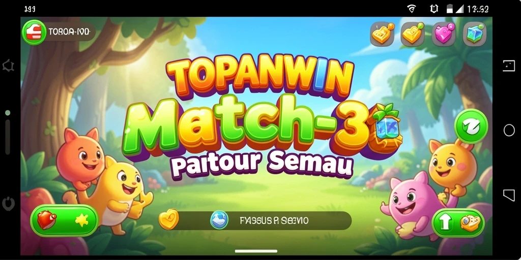 Tangkapan layar permainan Match-3 yang menarik dan penuh warna.